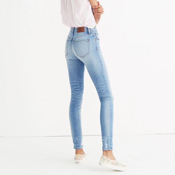 Madewell 9" High Rise Skinny Jeans Size 27 Distressed Ripped Medium Wash - Picture 1 of 14